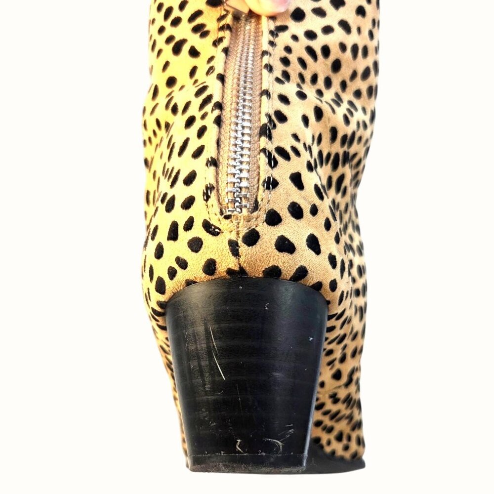 Qupid Mystique Cheetah Animal Print Vegan Suede Block Heel Pointed Ankle Booties - Picture 8 of 10
